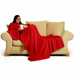 Red Snug Rug Deluxe Blanket With Sleeves Luxury Cosy Super Soft Coral Fleece Fabric Long Oversized Pouch Pocket Adults - thumbnail 4