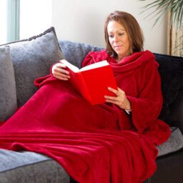 Red Snug Rug Deluxe Blanket With Sleeves Luxury Cosy Super Soft Coral Fleece Fabric Long Oversized Pouch Pocket Adults - thumbnail 5