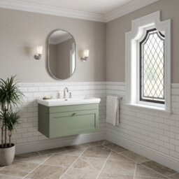 Balterley Swynnerton Traditional 1 Drawer Wall Hung Vanity Unit With Basin, Satin Green, 800mm - thumbnail 4