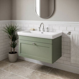 Balterley Swynnerton Traditional 1 Drawer Wall Hung Vanity Unit With Basin, Satin Green, 800mm - thumbnail 2