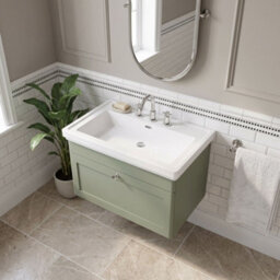 Balterley Swynnerton Traditional 1 Drawer Wall Hung Vanity Unit With Basin, Satin Green, 800mm - thumbnail 3