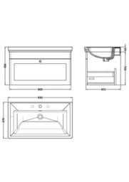 Balterley Swynnerton Traditional 1 Drawer Wall Hung Vanity Unit With Basin, Satin Green, 800mm - thumbnail 5