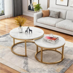 Nesting Coffee Tables Set Of 2 Round Stacking Sofa Side Tables - thumbnail 3