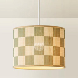 Valuelights Lori Green Checkerboard Bamboo Drum Ceiling Lamp Shade And Bulb (D)30Cm - thumbnail 4