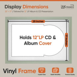 "AK Frames 25X17"" Green Modern Vinyl Record Frame With White Mount For 12 Inch Lp Cover & Disc - Overlapped Design" - thumbnail 2