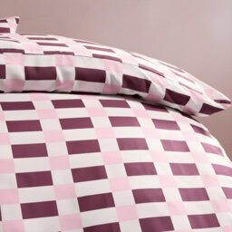 Ohs Checkerboard Bedding Set Microfibre Duvet Cover With Pillowcase, Burgundy/pink - Double - thumbnail 4