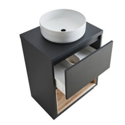 Homestylestore Black Grey 600mm Bathroom Vanity Unit Open Shelf With Round Countertop Basin - thumbnail 2