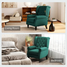 Homcom Accent Chair Wingback Armchair Tufted Club Wood Fabric, Dark Green - thumbnail 8
