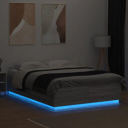 Berkfield Bed Frame With Led Without Mattress Grey Sonoma 140X200 Cm - thumbnail 4