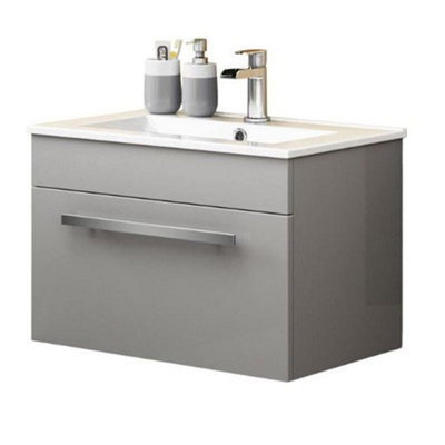 iBathUK Avon 1 Drawer Wall Hung Vanity Unit With Basin - 615mm X 415mm - 1 Tap Hole - image 1