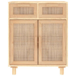Berkfield Sideboard Brown 60X30X75 Cm Solid Wood Pine And Natural Rattan - thumbnail 4