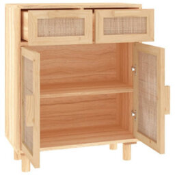 Berkfield Sideboard Brown 60X30X75 Cm Solid Wood Pine And Natural Rattan - thumbnail 5