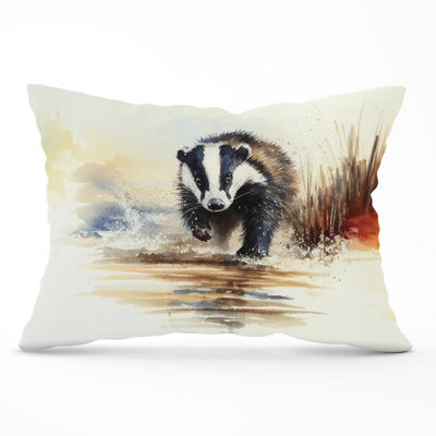 Warren Reed Designer Wading Badger Watercolour Cushions 33Cm X 48Cm