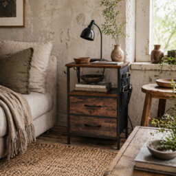 Wyld Haus Yoroma Rustic Brown Bedside Table With Built-In Charging Ports, 2 Drawers, 40 X 30 X 60 Cm - thumbnail 2