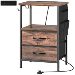 Wyld Haus Yoroma Rustic Brown Bedside Table With Built-In Charging Ports, 2 Drawers, 40 X 30 X 60 Cm - thumbnail 3