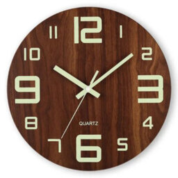 12 Inch Rown Modern Round Luminous Wood Silent Wall Clock
