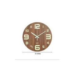 12 Inch Rown Modern Round Luminous Wood Silent Wall Clock - thumbnail 3