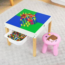 Taylor & Brown 5 In 1 Wooden Activity Table & Chair Set Building Blocks, Chalkboard, Storage Drawer For Kids & Toddlers - thumbnail 2
