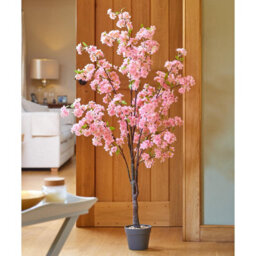 Artificial Pink Cherry Tree - Weatherproof Indoor Outdoor Home Garden Faux Fake Plant In Black Pot - Measures H140 X W66 X D50Cm - thumbnail 2