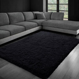 Aspire Homeware Non Slip Black Shaggy Rug Soft Fluffy Washable, Living Area And Bedroom Rug, (L)170Cm X (W)120Cm - thumbnail 1
