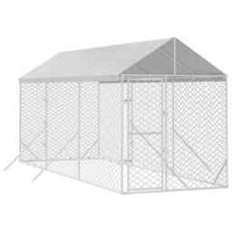 Walplus Outdoor Dog Kennel With Roof Silver 2X6X2.5 M Galvanised Steel - thumbnail 3