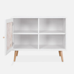 Sweeek - 80Cm Scandi-Style Storage Cabinet With Wooden And Cane Rattan Blanc Cassé 80X39X65.8 Cm - Boheme - thumbnail 3