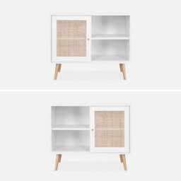 Sweeek - 80Cm Scandi-Style Storage Cabinet With Wooden And Cane Rattan Blanc Cassé 80X39X65.8 Cm - Boheme - thumbnail 2