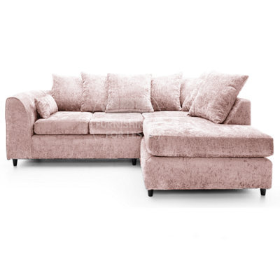 Furnishings For Less UK Monaco Chenille Fabric 3 To 4 Seater L Shaped Corner Sofa  Pink Right Hand Facing