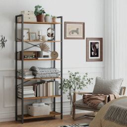 LEDREM 6-Tier Tall Bookshelf, Large Bookcase, Steel Frame, Freestanding Shelf Unit For Living Room, Bedroom, Home Office, Study - thumbnail 6