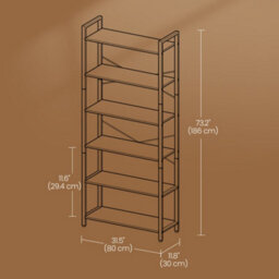 LEDREM 6-Tier Tall Bookshelf, Large Bookcase, Steel Frame, Freestanding Shelf Unit For Living Room, Bedroom, Home Office, Study - thumbnail 5