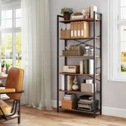 LEDREM 6-Tier Tall Bookshelf, Large Bookcase, Steel Frame, Freestanding Shelf Unit For Living Room, Bedroom, Home Office, Study - thumbnail 1