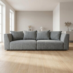 Abakus Direct Tokyo 3 Seater Sofa In Anthracite Grey Basket Weave Fabric With Deep Seat And Structured Cushioning