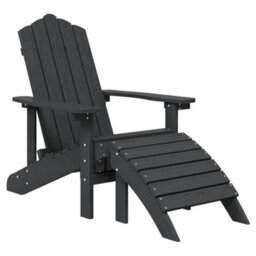 Berkfield Garden Adirondack Chair With Footstool & Table Hdpe Anthracite - thumbnail 3
