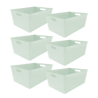 Simpa 6Pc 11L Sage Green Plastic Storage Basket Studio Organiser Trays With Handles - image 1