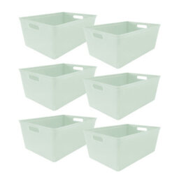 Simpa 6Pc 11L Sage Green Plastic Storage Basket Studio Organiser Trays With Handles - thumbnail 1