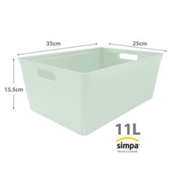 Simpa 6Pc 11L Sage Green Plastic Storage Basket Studio Organiser Trays With Handles - thumbnail 3