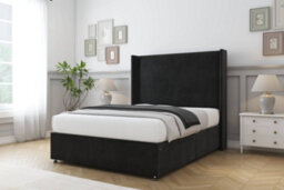 "Sloomy Devonshire Black Plush Divan Bed With Mattress 2 Drawers Foot-End With 54"" Wingback Headboard 5' King" - thumbnail 2
