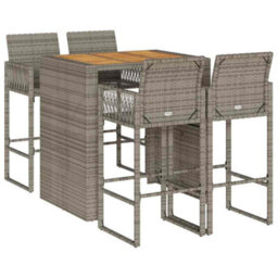 Berkfield 5 Piece Garden Bar Set Without Cushions Grey Poly Rattan Acacia - thumbnail 2