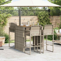 Berkfield 5 Piece Garden Bar Set Without Cushions Grey Poly Rattan Acacia - thumbnail 3