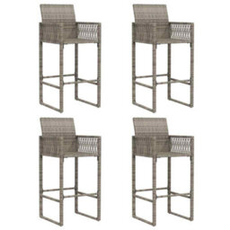 Berkfield 5 Piece Garden Bar Set Without Cushions Grey Poly Rattan Acacia - thumbnail 4