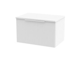 Hudson Reed Fluted Wall Hung 1-Drawer Vanity Unit & White Marble Laminate Worktop, Counter Top Vanity Unit In Satin White, 600mm