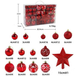 Gr8 Home Red 101 Pcs Christmas Baubles Balls Hanging Decoration Xmas Tree Ornaments Set - thumbnail 3