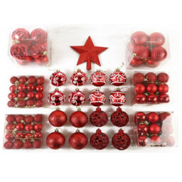 Gr8 Home Red 101 Pcs Christmas Baubles Balls Hanging Decoration Xmas Tree Ornaments Set - thumbnail 2