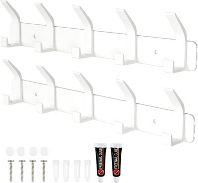 2 Pack Coat Hooks With 5 Hooks, Wall-Mounted Aluminum For Bedroom, Bathroom, Kitchen, White - image 1