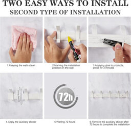 2 Pack Coat Hooks With 5 Hooks, Wall-Mounted Aluminum For Bedroom, Bathroom, Kitchen, White - thumbnail 4
