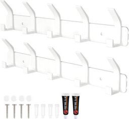 2 Pack Coat Hooks With 5 Hooks, Wall-Mounted Aluminum For Bedroom, Bathroom, Kitchen, White - thumbnail 1