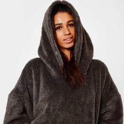 Ohs Teddy Glitter Hoodie Blanket Oversized Wearable Sweatshirt - Charcoal - thumbnail 2