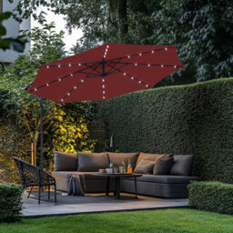 Rinse Bathrooms Wine Garden Banana Parasol Hanging Cantilever Umbrella Sun Shade With Crank Handle 3M & Solar Powered Lights - thumbnail 1