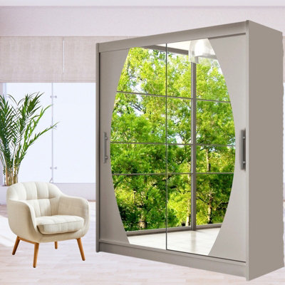 Westa Viii 150Cm Sliding Door Wardrobe With Modern Mirror Design Cashmere - image 1