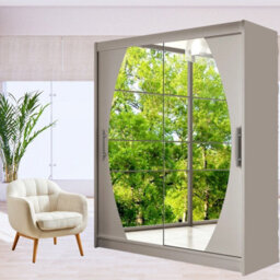 Westa Viii 150Cm Sliding Door Wardrobe With Modern Mirror Design Cashmere - thumbnail 1